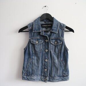 𝅺EXPRESS Jeans Denim Faded Wash Sleeveless Vest Button Down Size XS